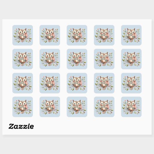 Patchwork Uil in grillig bos Vierkante Sticker (Vel)
