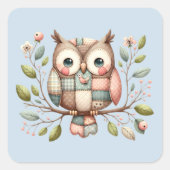Patchwork Uil in grillig bos Vierkante Sticker (Voorkant)