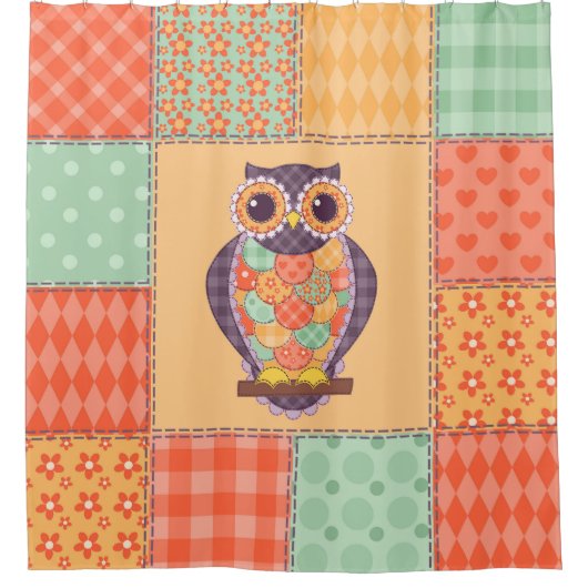 Patchwork Uil  Naadloos Patroon Douchegordijn (Voorkant)
