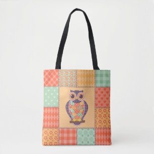 Patchwork Uil Naadloos Patroon Draagtas