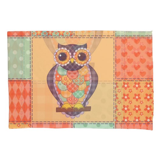 Patchwork Uil Naadloos Patroon Kussensloop (Voorkant)