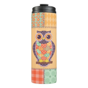 Patchwork Uil  Naadloos Patroon Thermosbeker