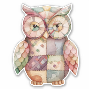 Patchwork Uil Vogel Sticker