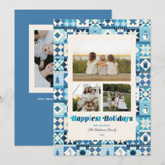 Patchwork Vakantie Shades of Blue Drie Foto's Feestdagenkaart