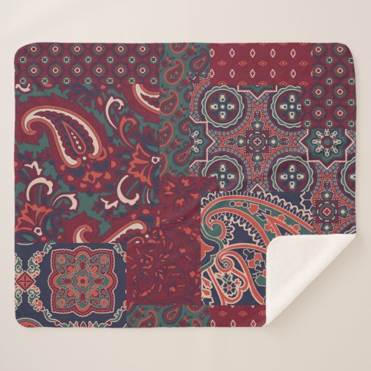 patchwork van cashmere paisleyzijde abstract vi sherpa deken (Voorkant (horizontaal))