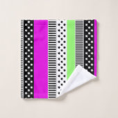 Patchwork van zwart-wit en neon strepen bad handdoek (Wasdoekje)