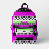 Patchwork van zwart-wit en neon strepen bedrukte rugzak (Voorkant)