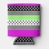 Patchwork van zwart-wit en neon strepen blikjeskoeler (Voorkant)