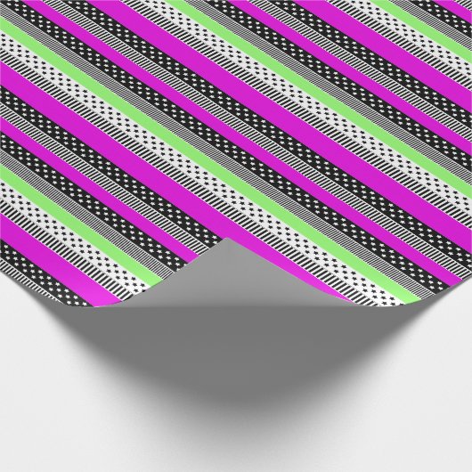 Patchwork van zwart-wit en neon strepen cadeaupapier (Hoek)