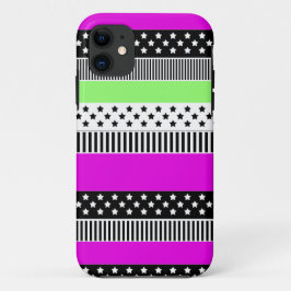 Patchwork van zwart-wit en neon strepen iPhone 11 hoesje