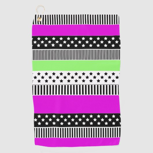 Patchwork van zwart-wit en neon strepen golfhanddoek (Voorkant)
