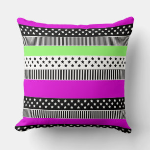 Patchwork van zwart-wit en neon strepen kussen