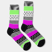Patchwork van zwart-wit en neon strepen sokken (Rechts)