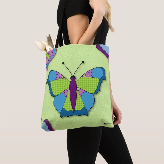 Patchwork Vlinderpatroon op Groen Draagtas