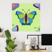 Patchwork Vlinderpatroon op Groen Poster (Thuiskantoor)
