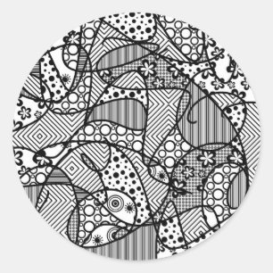 Patchwork voor zwart-wit patroon 04 ronde sticker