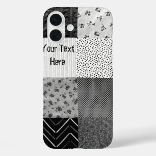 patchwork voor zwart-wit  weefsel iPhone 16 plus hoesje