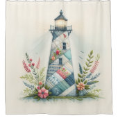 Patchwork Vuurtoren Kust Bloemenscène Douchegordijn (Voorkant)