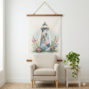 Patchwork Vuurtoren Kust Bloemenscène Hangend Wandkleed
