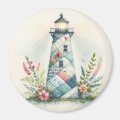 Patchwork Vuurtoren Kust Bloemenscène Magneet (Voorkant)