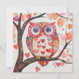 Patchwork Watercolor Uil Valentijnkaart Feestdagenkaart
