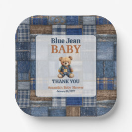 Patchwork Western Denim Bear Blue Jean Baby Shower Papieren Bordje
