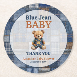 Patchwork Western Denim Bear Blue Jean Baby Shower Ronde Kartonnen Onderzetter