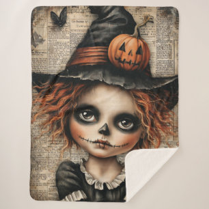 Patchwork Whimsy: De pop die in de schaduw wacht Sherpa Deken