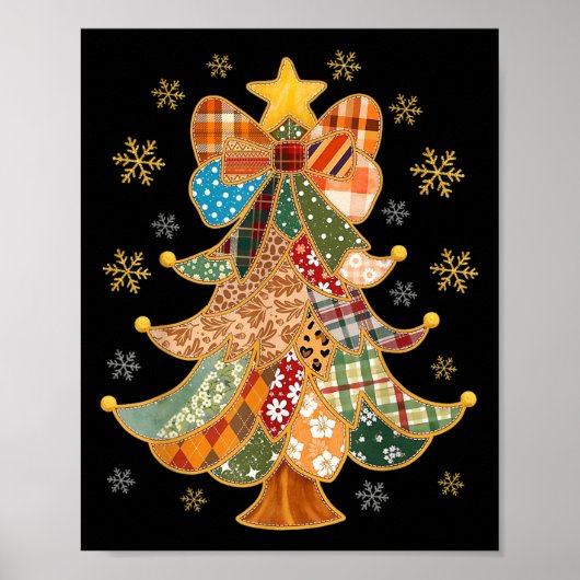 Patchwork Xmas Coquette Bow Lace Merry Bright Chri Poster (Voorkant)