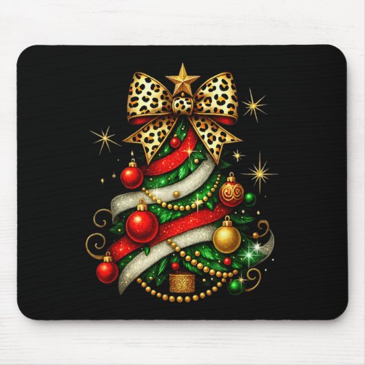 Patchwork Xmas Merry Christmas Tree Coquette Leopa Muismat (Voorkant)