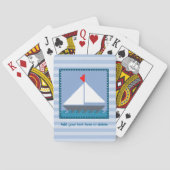 Patchwork zeilboot in blauw en wit gepersonaliseer pokerkaarten (Achterkant)