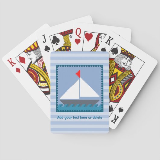 Patchwork zeilboot in blauw en wit gepersonaliseer pokerkaarten (Achterkant)