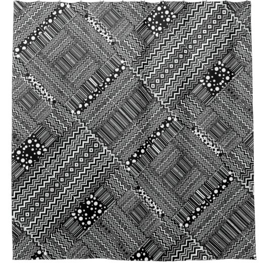 Patchwork ZigZag Stippelstreep Douchegordijn (Voorkant)