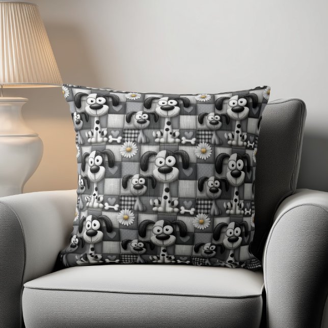 Patchwork zwart-wit hondenpatroon kussen (Creator heeft geüpload)
