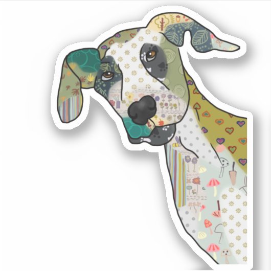 Patchworkhund Sticker (Voorkant)