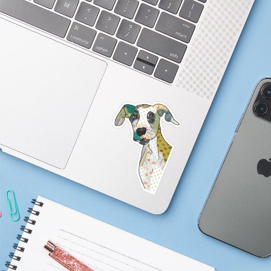 Patchworkhund Sticker (Laptop met iPhone)