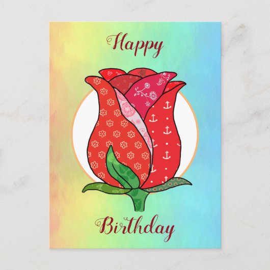 Patchworkrose  briefkaart (Voorkant)