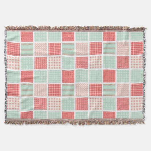 Patchworkstijl rood en blauwe vierkanten patroon deken (Voorkant)