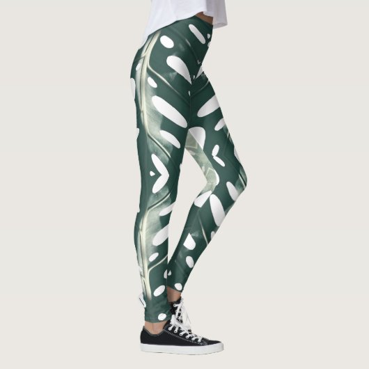 Pâte funky Pale Green Leaf Imprimer Leggings (Droite)