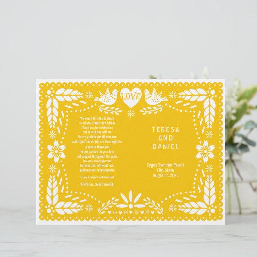 Pâte jaune Picado mariage programme plié (Debout devant)