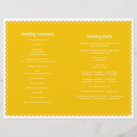 Pâte jaune Picado mariage programme plié (Dos)