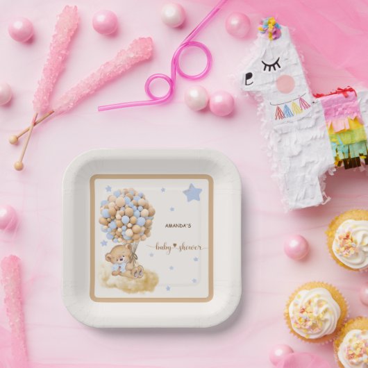 Patel Blue Bearly Wait Baby shower Papieren Bordje (Feest)