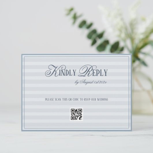 Patel Blue Striped Wedding QR code RSVP Kaartje (Staand voorkant)