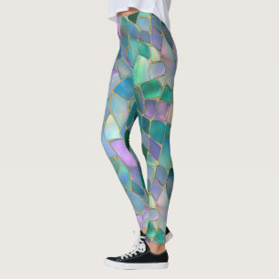 Patel kleuren gebrandschilderd mozaïekpatroon leggings