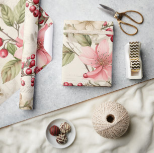 Patel Rood Groen Roze Poinsettia Kerstmis Cadeaupapier