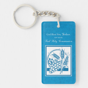 Paten Eerste Communie, Tarwe, Druiven Blauw Sleutelhanger