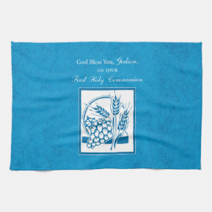 Paten Eerste Communie, Tarwe, Druiven Blauw Theedoek