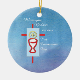 Patenkind, Eerste Heilige Communie, Blauw Keramisch Ornament