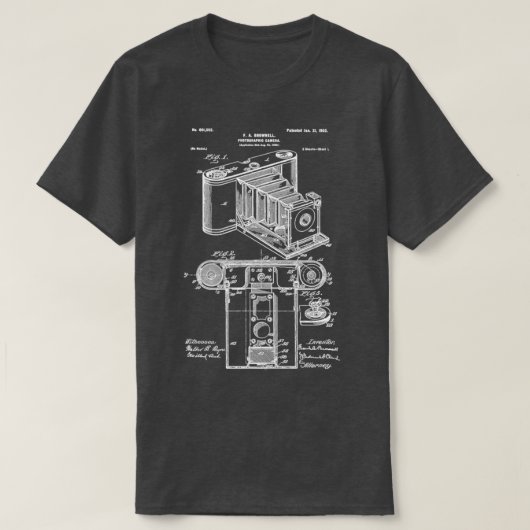 patentafdrukken 1902 camera t-shirt (Design voorkant)