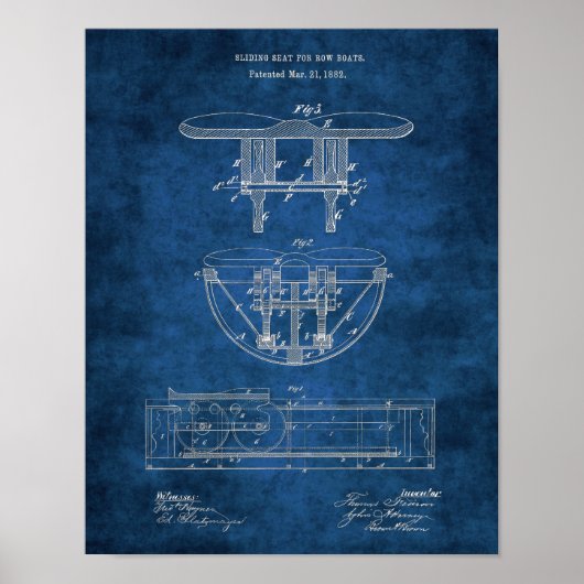 Patenttekening voor Rowing Shell Seat Poster (Voorkant)